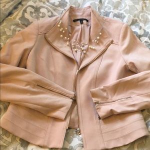 On trend blush pink moto jacket